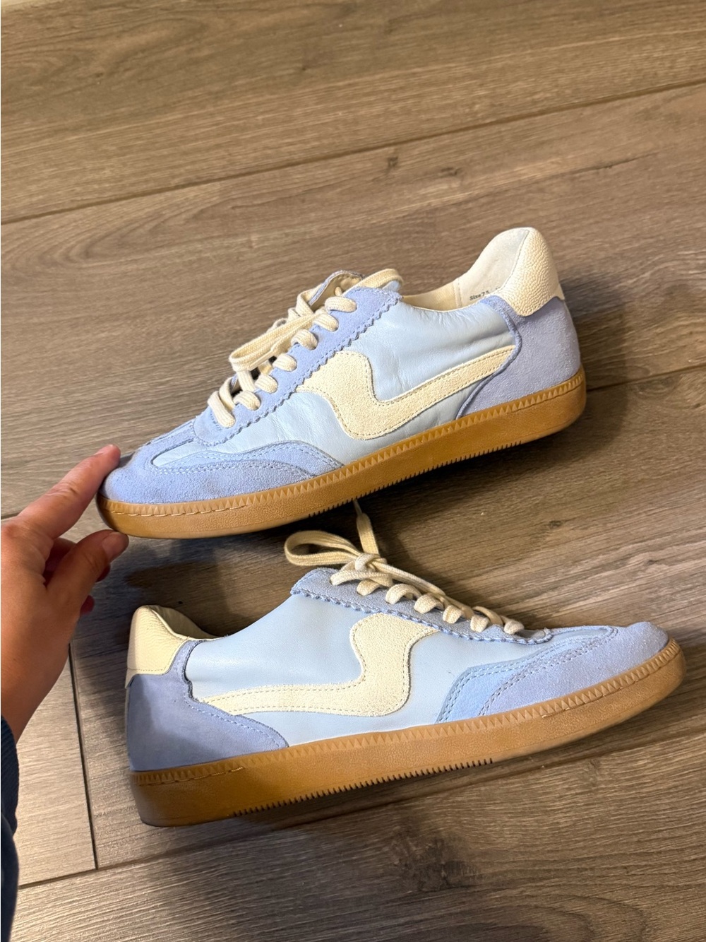 Dolce Vita Notice Light Blue and Cream Leather Suede Sneakers